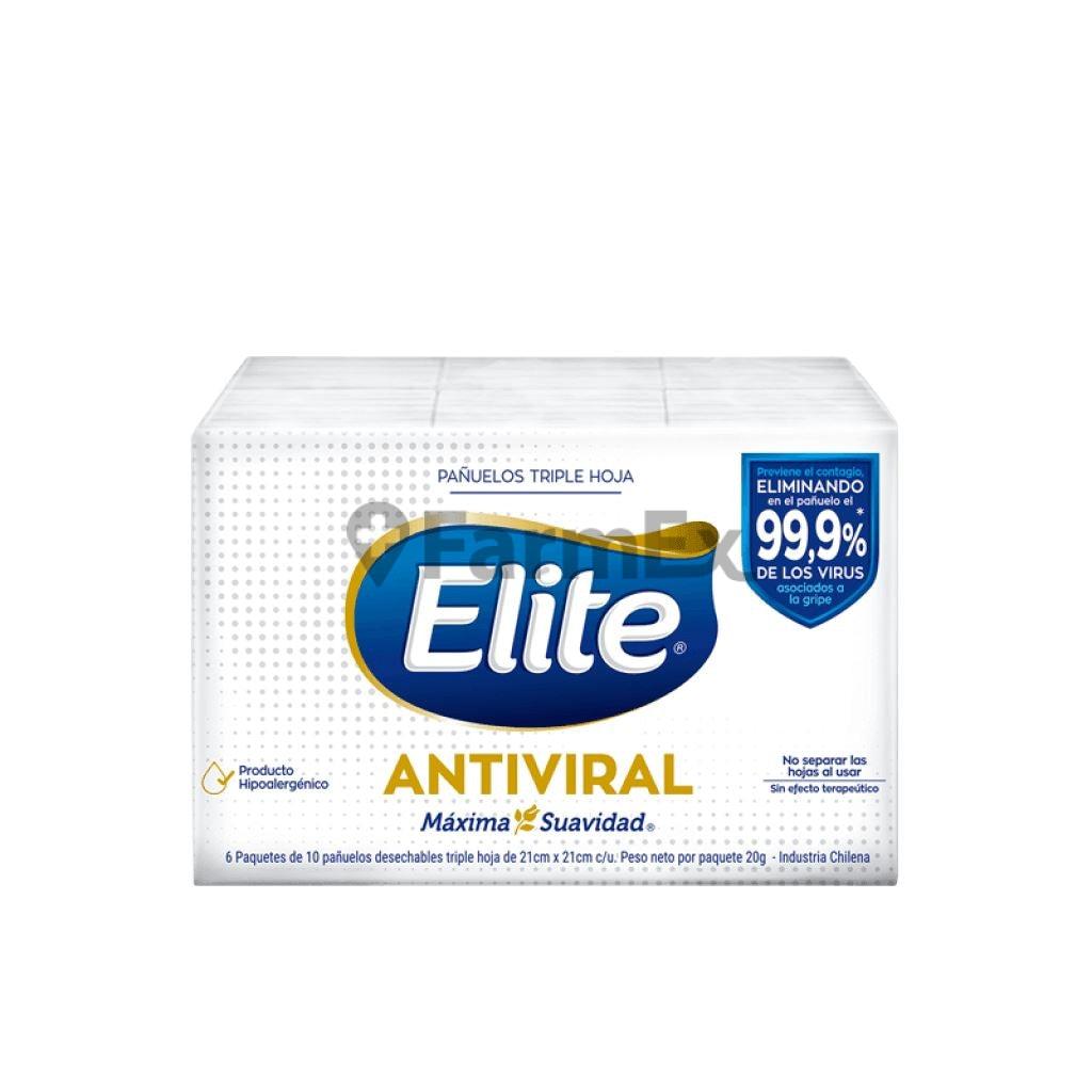 Pañuelos Elite Antiviral x 6 paquetes de 10 unidades c/u Softys
